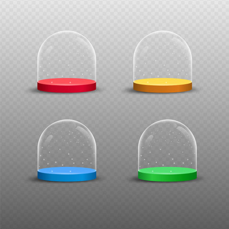 Set of transparent glass dome with red, yellow and green elements. Vector illustrationのイラスト素材