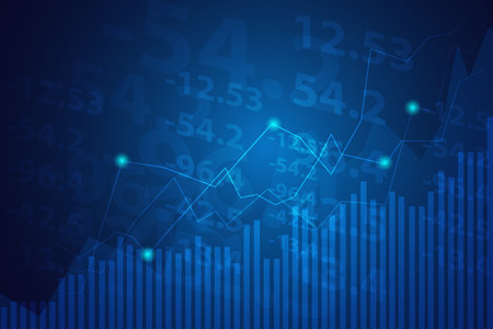 Stock market or forex trading graph and candlestick chart suitable for financial investment concept. Economy trend background for business idea design. Abstract finance background.のイラスト素材