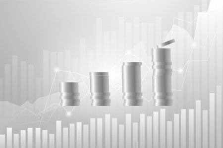 Business candle stick graph chart of stock market investment trading on blue background. Bullish point, up trend of graph. Economy vector design.のイラスト素材