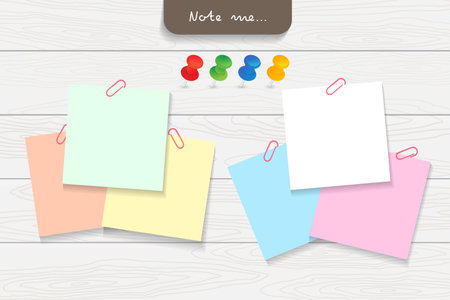 Set of different note papers. Paper note and office elements. Reminder object concept. Vector illustration.のイラスト素材