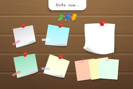 Set of different note papers. Paper note and office elements. Reminder object concept. Vector illustration.のイラスト素材