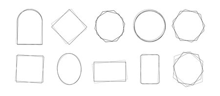 Set of geometric frames design. Abstract silhouette shapes graphic template isolated on white background. Decorative border elements for wedding or invitation. Vector illustration.のイラスト素材