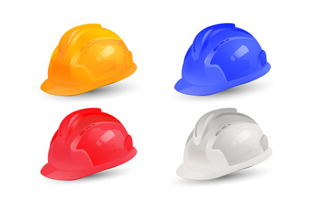 Realistic Helmet vector collection design. Set of safety hats with multi color in EPS10 vector illustrationのイラスト素材