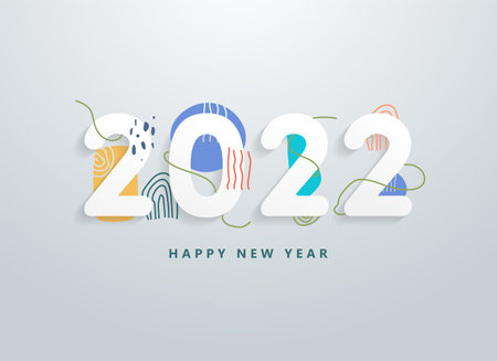 Happy 2022 new year with colorful abstract line shape and texture elements. Greetings and invitations, New year Christmas themed congratulations, cards and banner background. Vector. illustration.のイラスト素材