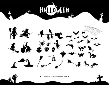 Collection of halloween silhouettes icon and character. Vector illustration.のイラスト素材