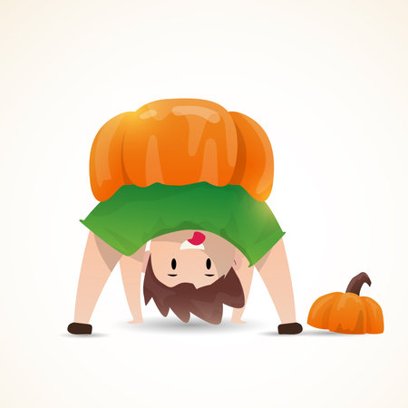 Halloween Cute Cartoon character. Funny scary pumpkin kid cartoon design. Vector illustration.のイラスト素材
