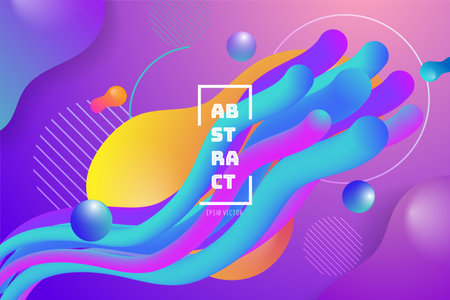 Colorful abstract geometric background design. Modern curve liquid color with fluid shapes composition. Cool background for web landing template, poster or banner. Vector illustration.のイラスト素材