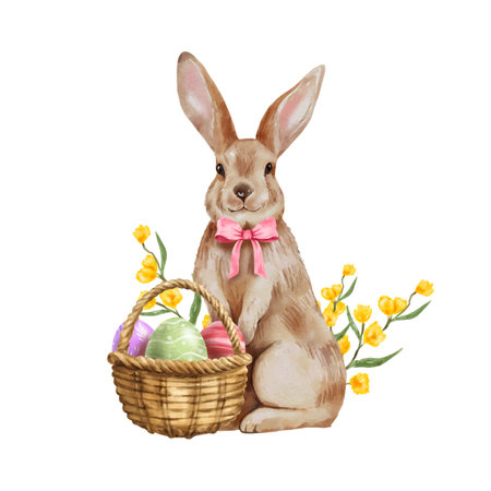 Cute Easter Bunny Watercolor hand drawing isolated. Adorable rabbit vector illustration.のイラスト素材