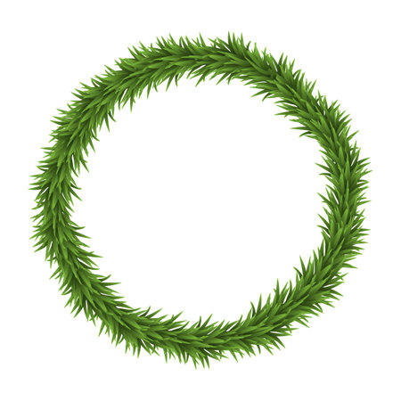 Greenery Christmas Garland wreath. Merry Christmas Circle border  nature frame with fir branches isolated on white background. Vector decoration design.のイラスト素材