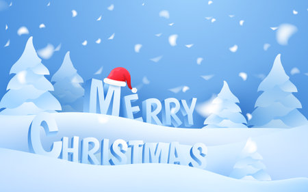 Merry Christmas and Happy New Year background. Paper art and craft style.のイラスト素材