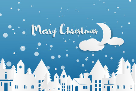 Merry Christmas and Happy New Year background. Paper art and craft style.のイラスト素材
