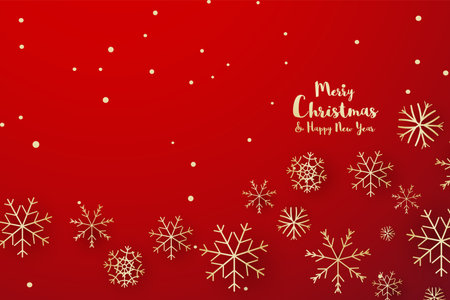 Christmas background with golden snowflakes on red. Vector illustration.のイラスト素材