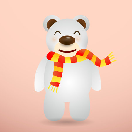 Cute cartoon polar bear with scarf. Vector illustration for your designのイラスト素材