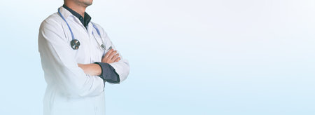 Medicine Doctor or nurse in front of a bright lab background. Healthcare and medical portrait concept. Hospital background.の写真素材