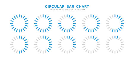 Circle chart, circular percentage progess, loading icon, graph. Flat design. Percentage templates set, infographic elements vector illustration.のイラスト素材