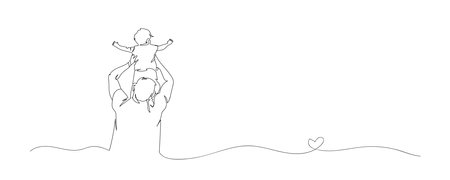 Continuous single drawn, one line dad and child, parent love kid, line art illustration for fathers day decoration.のイラスト素材