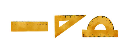 Watercolor ruler protractor clipart vector illustration isolated on white background, back to school collection.のイラスト素材