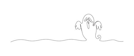Ghost continuous one line drawing, single line art element, minimalist sketch line vector illustration, halloween spooky concept.のイラスト素材