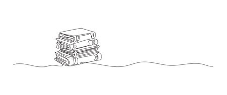Stack of books continuous one line drawing, single line art element, minimalist sketch line vector illustration, back to school concept.のイラスト素材