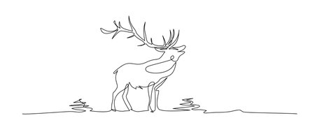 Reindeer continuous one line drawing, single line art deer animal element, minimalist sketch line vector illustration, christmas winter new year concept.のイラスト素材
