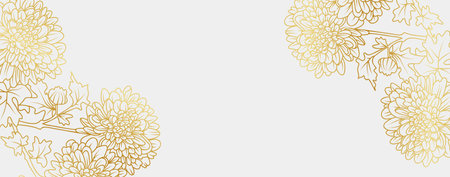 Luxury gold Chrysanthemum flowers background. Floral pattern tropical in line art style for greeting, invitation, wedding card, wall art, wallpaper and print. Vector illustration.のイラスト素材