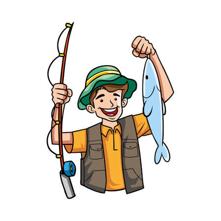 fisher man go big fishのイラスト素材