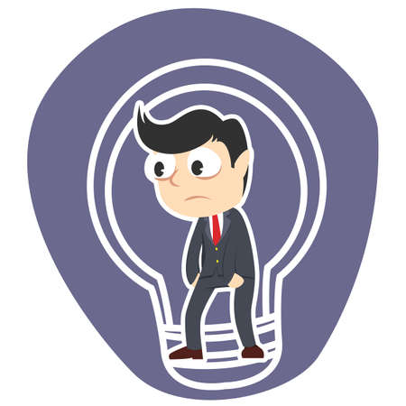Tired businessman inside dying bulb.のイラスト素材
