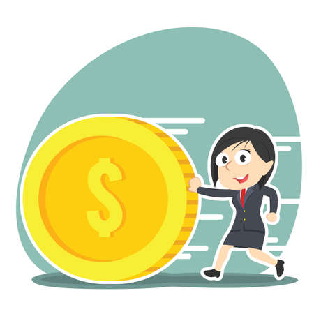 Business woman pushing coin illustration design.のイラスト素材