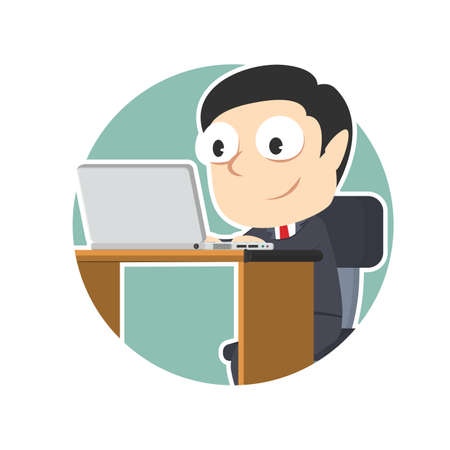 businessman with laptop in circleのイラスト素材