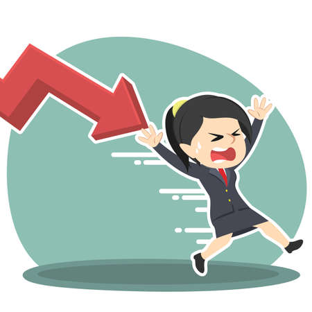 businesswoman being chased by down graphのイラスト素材