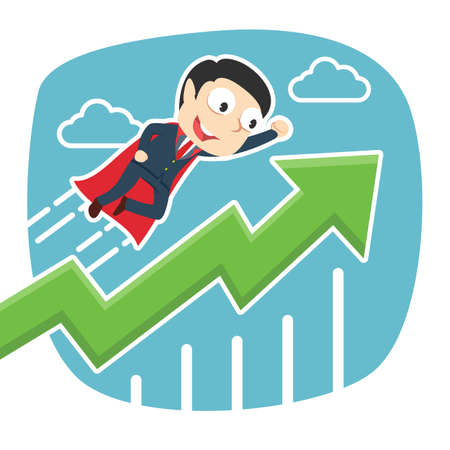 super businessman flying with raised graphicのイラスト素材