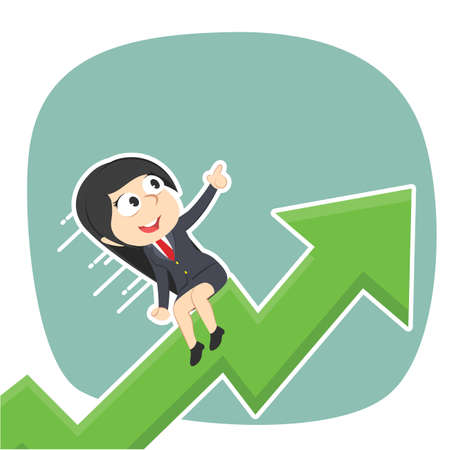 businesswoman is riding on raised graphのイラスト素材
