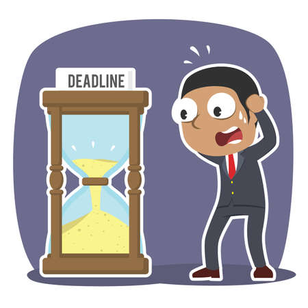 african businessman in panic with deadline hourglassのイラスト素材