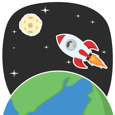 Indian businessman rocket orbiting earthのイラスト素材
