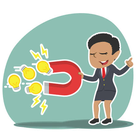 African businesswoman relaxing using magnet to attract ideasのイラスト素材