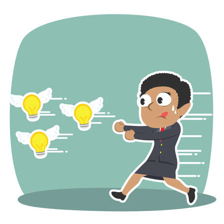 African businesswoman chasing flying ideasのイラスト素材