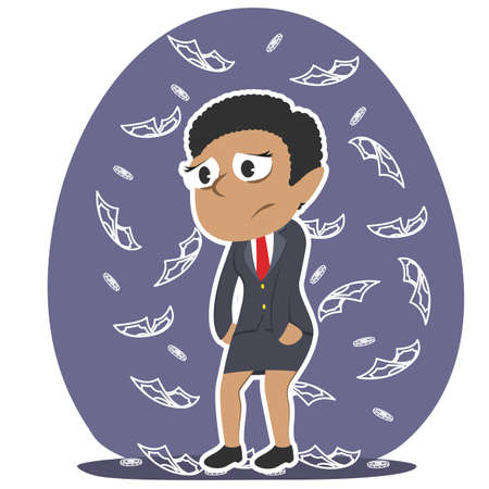 Tired businesswoman with falling moneyのイラスト素材