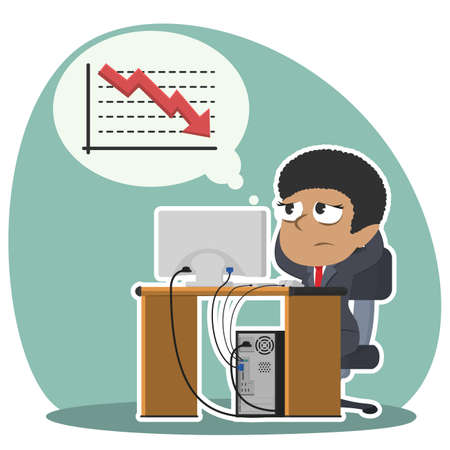 African businesswoman worried thinking about down graphのイラスト素材