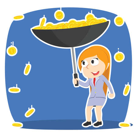 Businesswoman gather coin with umbrella rainのイラスト素材