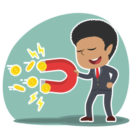 African businessman using magnet to get coinsのイラスト素材