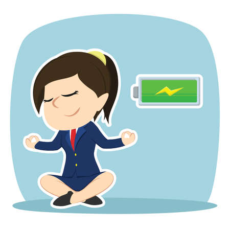 Businesswoman doing yoga with full batteryのイラスト素材