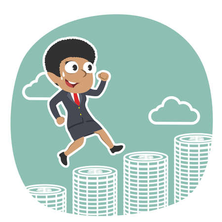 African businesswoman running on coinsのイラスト素材