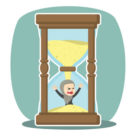 Arabian businesswoman trapped in hourglass illustration.のイラスト素材
