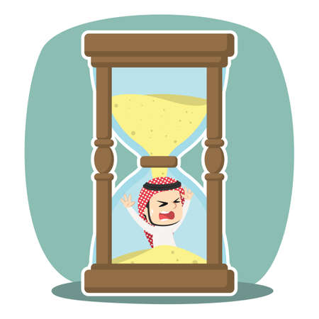 Arabian businessman trapped in hourglass