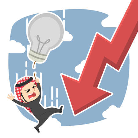 Arabian businessman falling along with his idea vector illustrationのイラスト素材