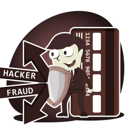 Retro style businessman protecting his credit card illustration.のイラスト素材