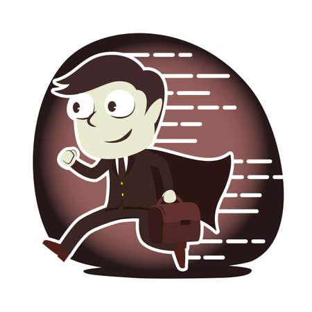Retro style super businessman running to officeのイラスト素材