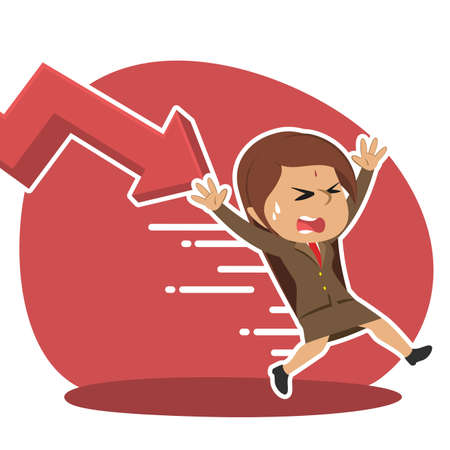 Indian businesswoman being chased by down graphのイラスト素材