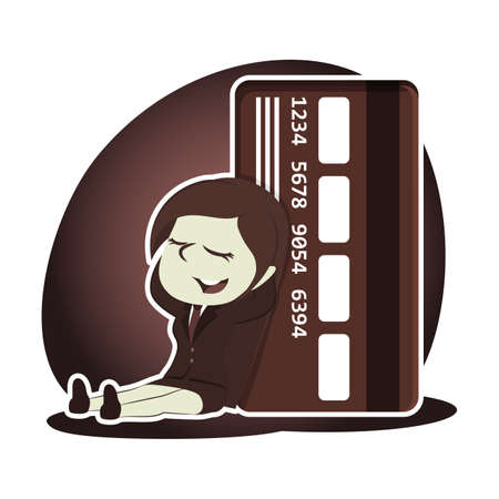 Retro style businesswoman relaxing beside credit card.のイラスト素材