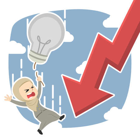 Arabian businesswoman fall along with her idea and graphic.のイラスト素材